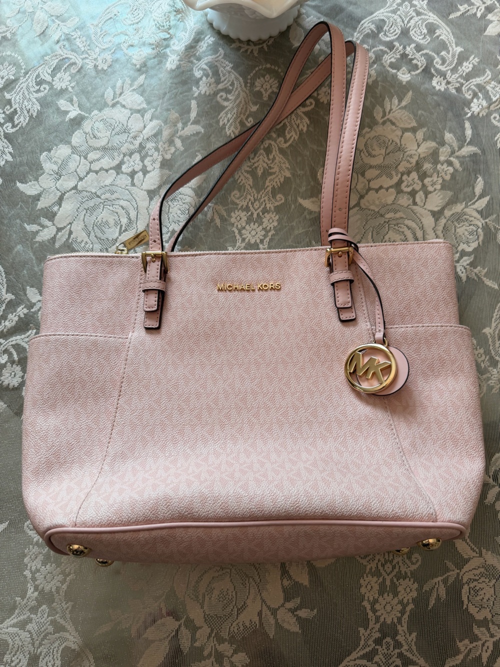 Michael Kors Blush Pink Jet Set East / West  Logo Tote with Gold Accents